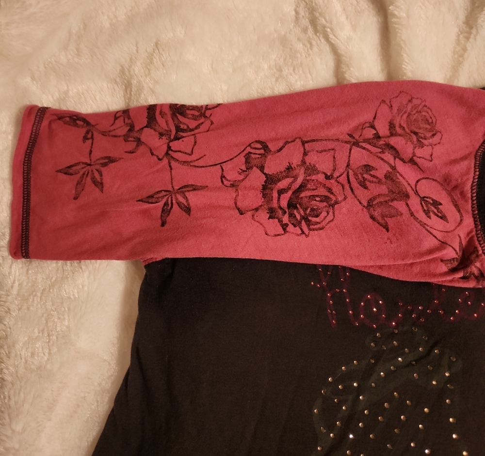 Harley-Davidson Rose Pink and Black Floral Tee